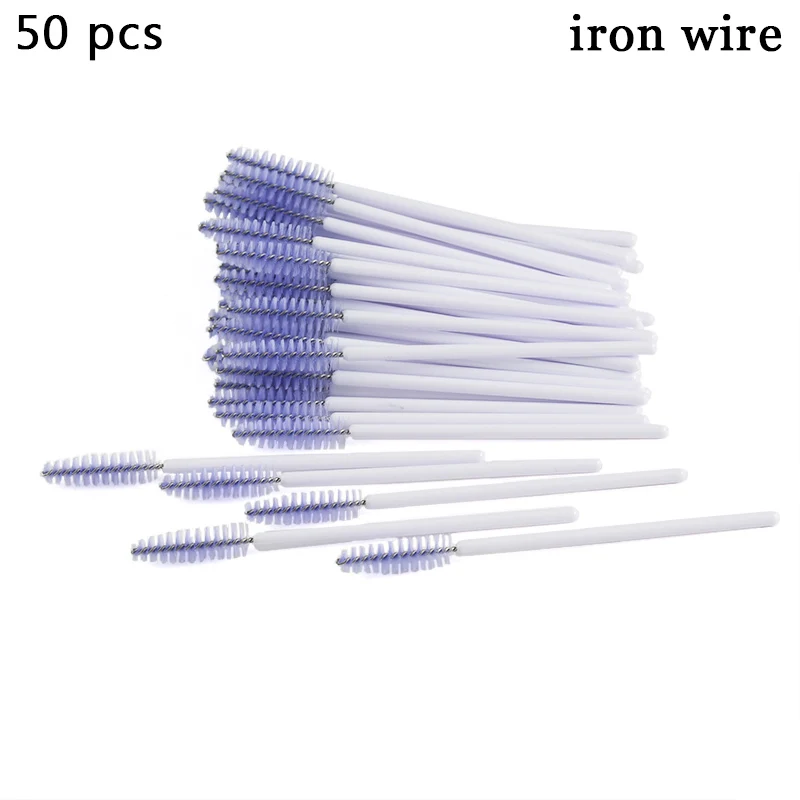 05 iron wire 50pcs NEW Eyelash Extender Disposable Eyebrow Brush Separate Tube Design Charming Diamond Bottom Mascara Stick Applicator - Handle Color: 05 iron wire 50pcs