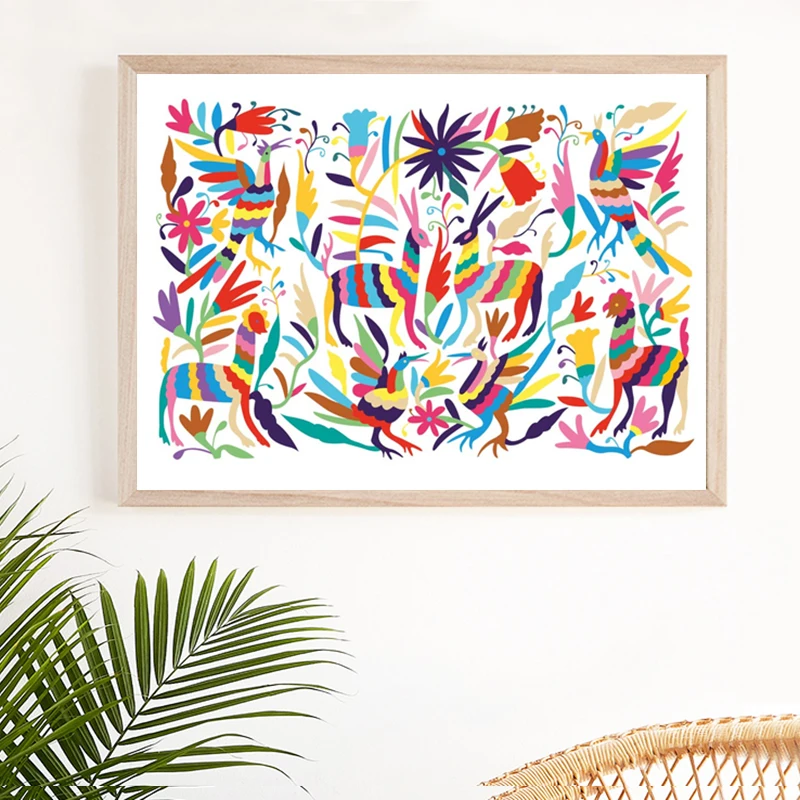 Otomi-Indian-Mexican-Folk-Art-Canvas-Poster-Nursery-Wall-Art-Painting-Print-Mexico-Decoration-Picture-Home