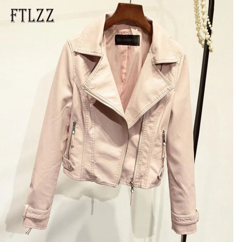 

Fashion Loose Short Leather Jacket Women 2019 Spring Autumn Ladies Turn Turn-down Collar Long Sleeve Zipper Pu Jacket Coat