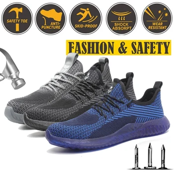 

Men's vulcanized shoes Summer Breathable Work Sneakers Safety Shoes Toe Puncture-Proof Safety Boots fashion Shoes