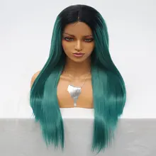 Bombshell черный корнями зеленый прямой синтетический 13*3 парик фронта шнурка термостойкие волокна натуральный волос Средняя часть для женщин