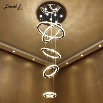 

Sale Large LED Chandelier Lighting For Staircase Luxury Rings Modern Crystal Lamp Living Room Hotel Hall Cristal Lustres Lamps