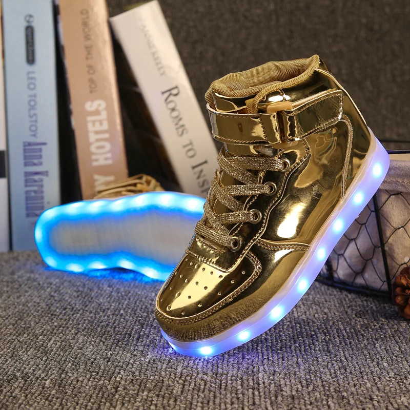 ULKNN 25-37 дети Led Usb зарядка светящиеся кроссовки Дети крюк петля Мода светящаяся обувь для девочек мальчиков кроссовки с светильник