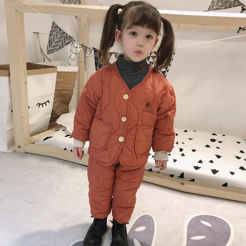 В году, осенне-зимний хлопковый домашний костюм для малышей, толстые хлопковые стеганые штаны Детский Теплый хлопковый костюм из двух предметов - Цвет: 4