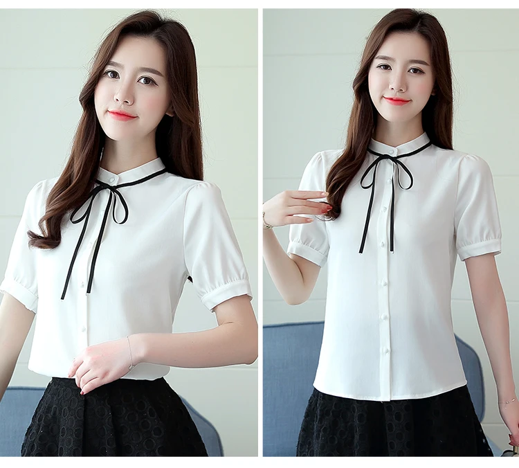 New Fashion Loose Sweet Women Blouse Short Sleeve Standing Collar Casual Women Clothing Party Blouse Women Tops 5245 50