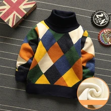 Зимний Детский свитер г. Новые хлопковые уплотненные вязаные топы для мальчиков, Детский Повседневный бархатный теплый свитер для От 2 до 7 лет