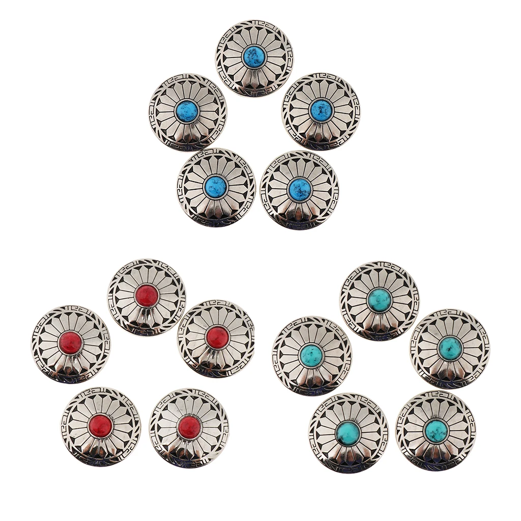 5 Pieces Round Floral Rivets Buttons with Screw Back For Bags Wallets Saddles