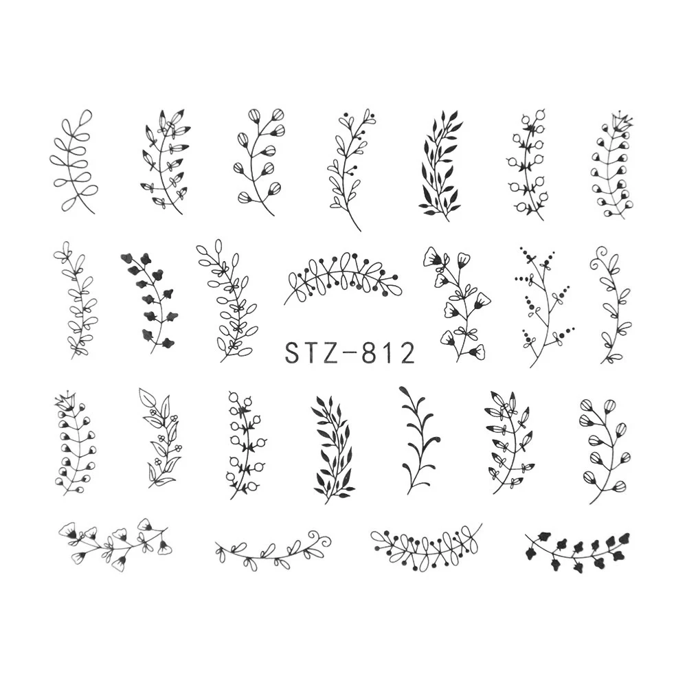 Nail Stickers Sliders For Nails For Manicure Decor Nails Set Nail Design Sliders Flower Leaf Tree Green Nail Art Watermark Decal