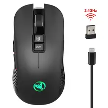 Hxsj t30 preto sem fio gaming mouse 3600 dpi ajustável 7 color luz backlight gaming recarregável mouse com TYPE C adaptador