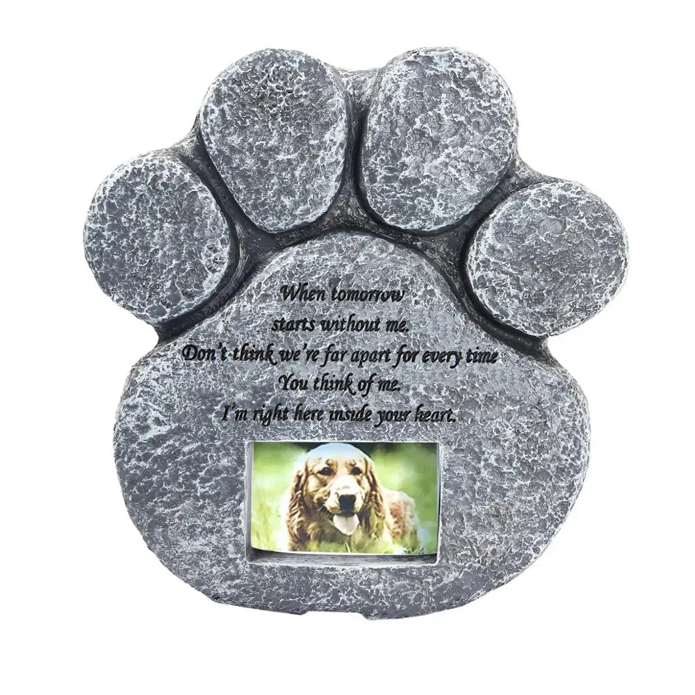 Pet Memorial Stones for Loss of Pet Gifts Paw Print Shaped Tombstone Dog Cat Grave Photo Frame Memorial Gifts