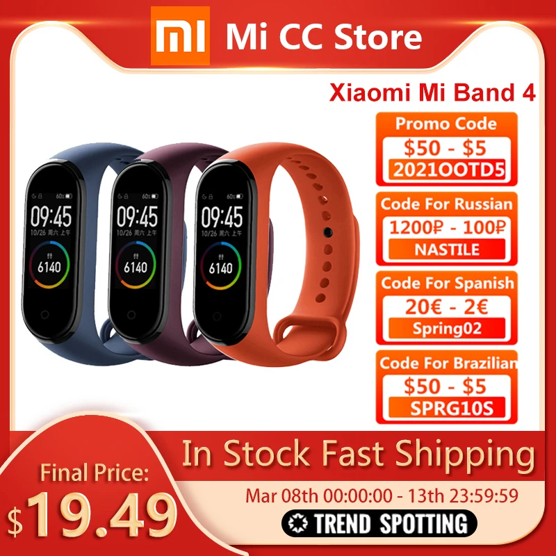 Xiaomi Mi Band 4 Bracelet Heart Rate Fitness Tracker Bluetooth5.0  Sport Waterproof 3 Color AMOLED Screen Smart Band