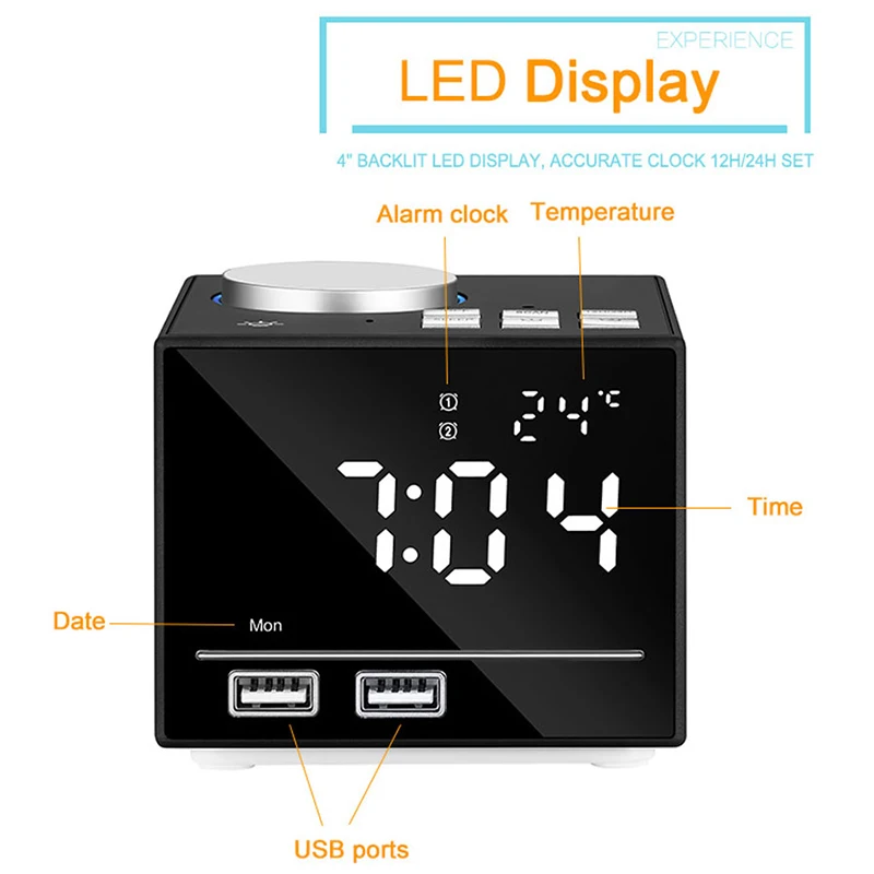 

Hot Sale EU Plug 1Set Bluetooth Color Changing Alarm Clock Fm Radio With Usb Charging And Speakerphone