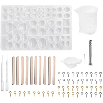 

66 Pieces Silicone Casting Resin Molds and Tools Set for DIY Jewelry Pendant Craft Making