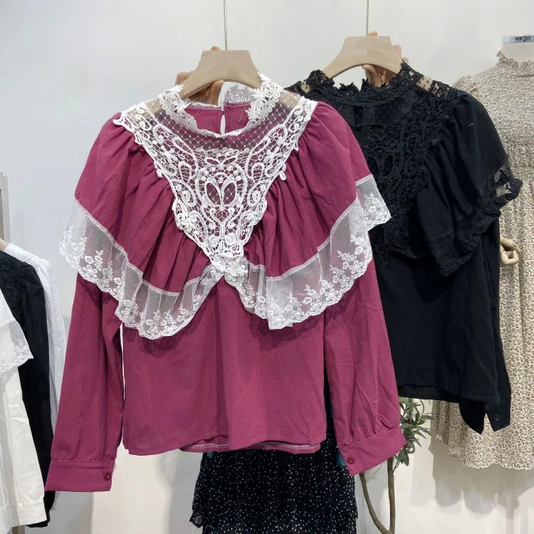 Блузка Colorfaith женская летняя из хлопка и льна с кружевными оборками стоячим