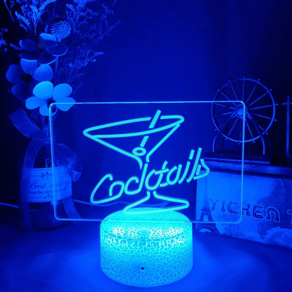 Cocktail LED Night Lamp Acrylic Wineglass Desk Setup Light 7/16 Color Change for Bar Party Home Decor Cool Xmas Birthday Gift wall night light Night Lights