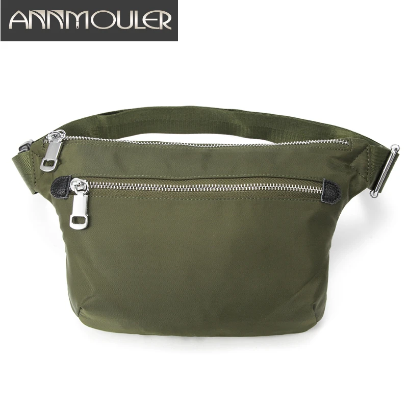 Annmouler Bolso de pecho grande para mujer, riñonera negra de poliéster doble cremallera, bolsillo para teléfono, bolso de mano libre|Riñoneras| - AliExpress