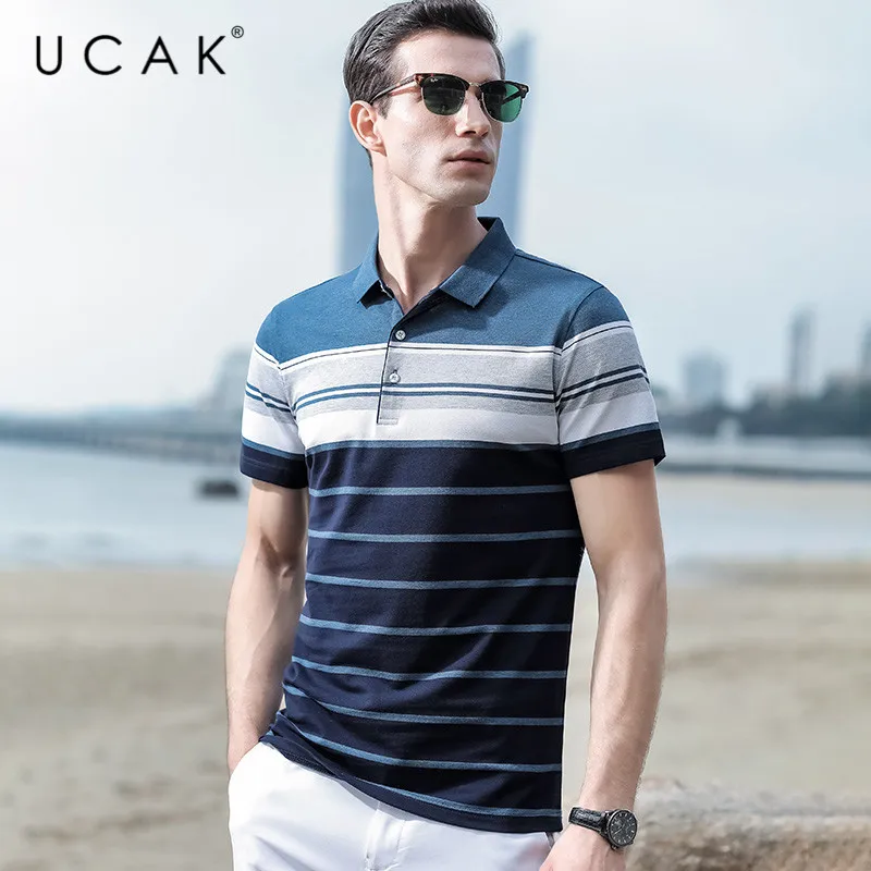 

UCAK Brand Cotton Turn-dwon Collar T Shit Men Casual Streetwear Clothing Tshirts 2020 Summer New Arrival Fashion T-Shirt U5089