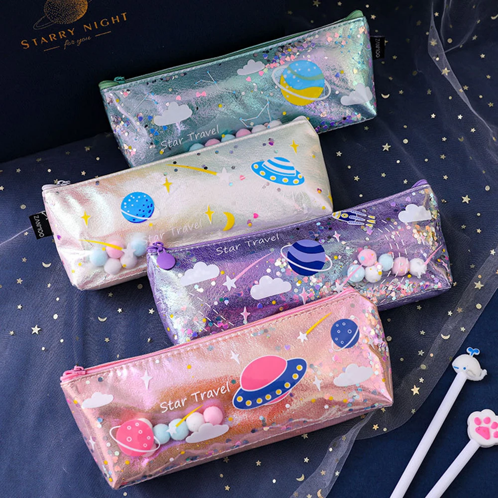 

1Pcs Kawaii Planetary Quicksand Pencil Case Shining School Pen Case Supplies Pencil Bag School Box Pencils Pouch Stationery