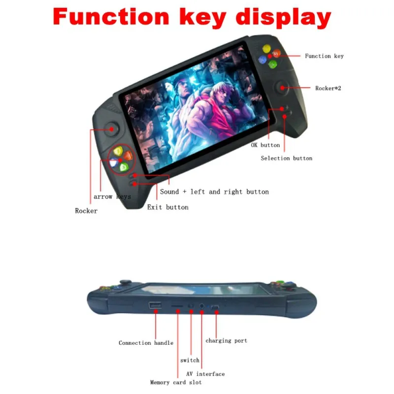 

7-inch screen handheld game console, built-in 32g/8g/16gTF card 3000mah for Arcade CP1, CP2, NEOGEO, SFC, GBA, MD, FC, GBC, GB