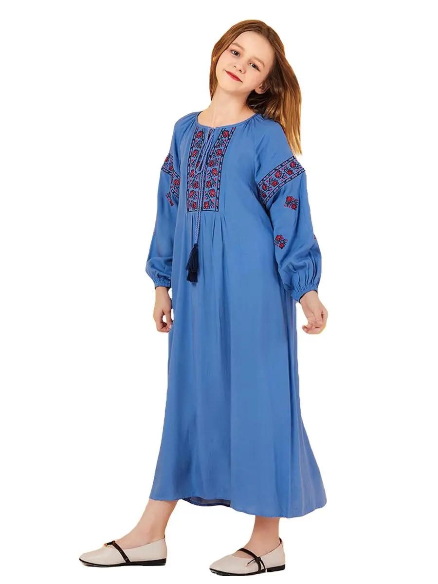 Мусульманская женская вышивка abaya дети девочки кафтан с длинным рукавом платье Родитель Ребенок свободный осень одинаковые комплекты для семьи платье Новинка