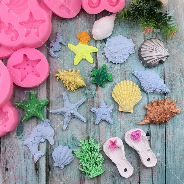 Molde de silicona con forma de concha de estrella de mar para decoración de  pasteles, moldes artísticos de resina para Fondant y cola de sirena, DIY -  AliExpress