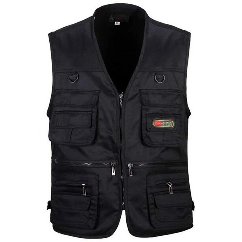 2 Pcs Men's Fishing Vest with Multi-Pocket Zip for Photography / Hunting / Travel Outdoor Sport Black, XXL& XL