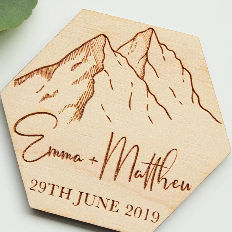  Mountain Wooden Save the Date Magnet Personalised Mountain Wedding Save the DateWood Wedding Invita - 4000129244275