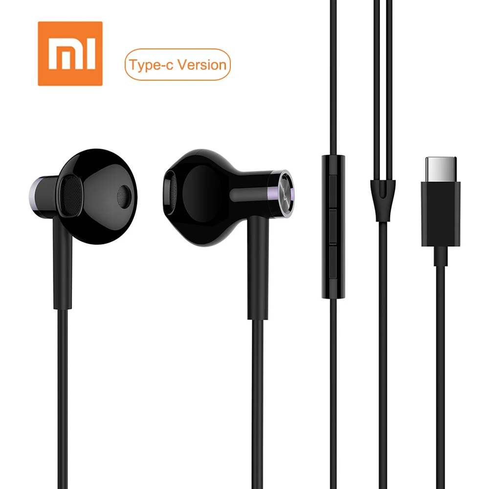 Черный Xiao-mi usb type-C наушники проводное управление двухблочные наушники с mi c - Цвет: Черный