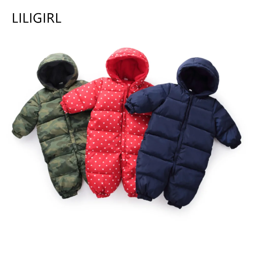 LILIGIRL/Зимний камуфляжный комбинезон для маленьких мальчиков; теплый Детский комбинезон с капюшоном; плотная фланелевая хлопковая одежда для маленьких девочек; пальто