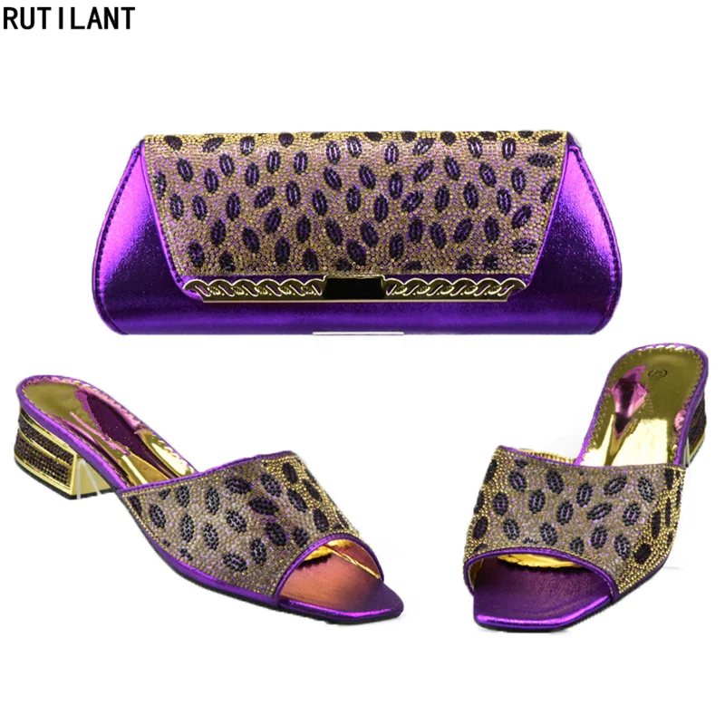

New Italian Shoes with Matching Bag Set Decorated with Rhinestone Nigerian Women Shoes and Bag Set African Sets 2019 Women Shoes