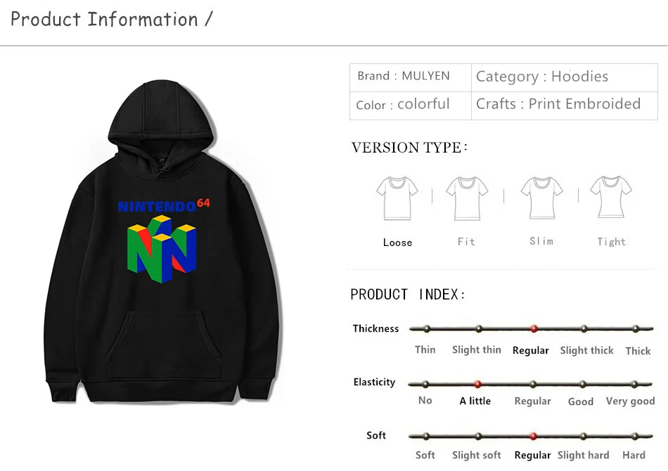 New Brand Classic Game N64 Printing Hooded Sweatshirt Harajuku Hoodies Large Size Pullover Clothing Hip Hop Streetwear