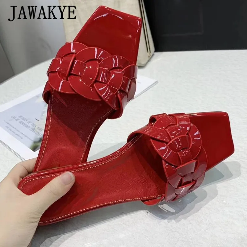 New Braided Real Leather Beach Slippers for Woman Peep Toe Weaving Crystal Flat Slippers Candy Color Summer Sandals Women