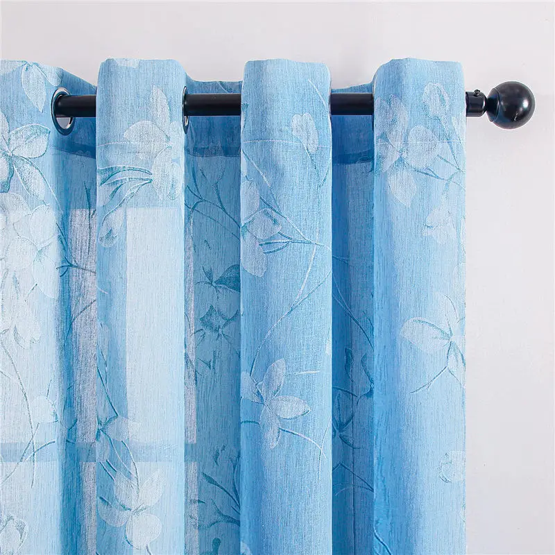 Topfinel Lily Curtains for Living Room Bedroom Tulle Modern Flowers Sheer Curtain Window Treatment White Voile Drapes Home Decor - Цвет: Blue