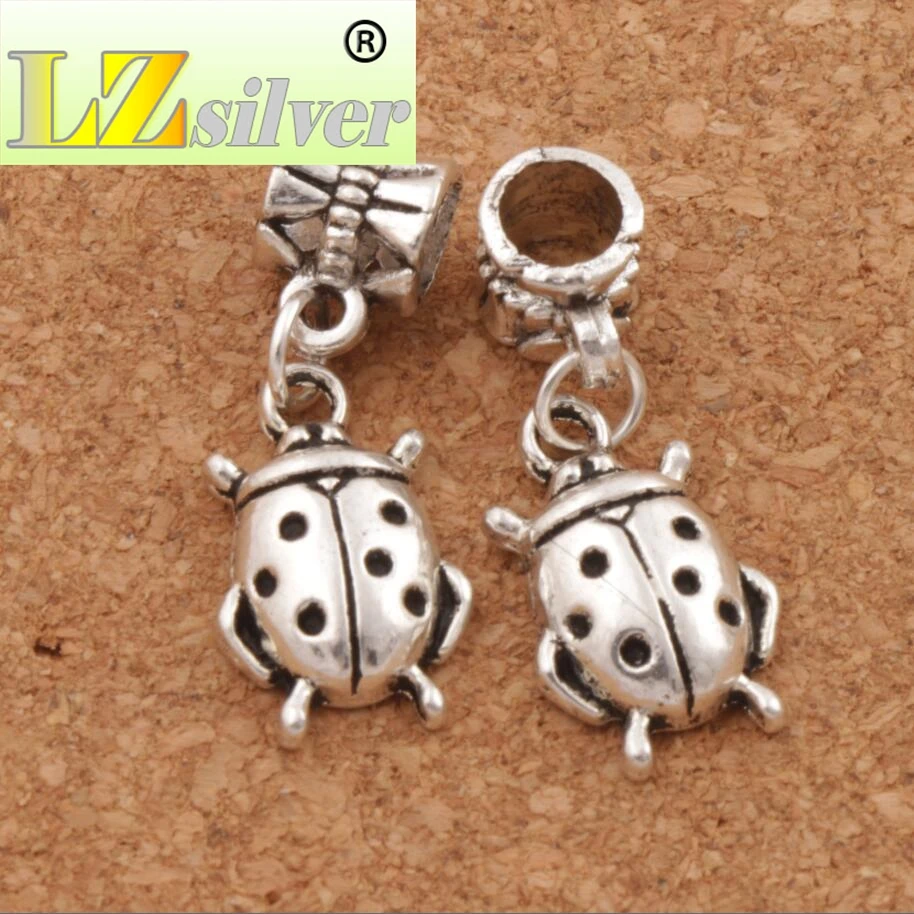 Ladybug Charm Beads 11x28.5mm 100pcs zinc alloy Dangle Fit European Bracelets Jewelry DIY B1553