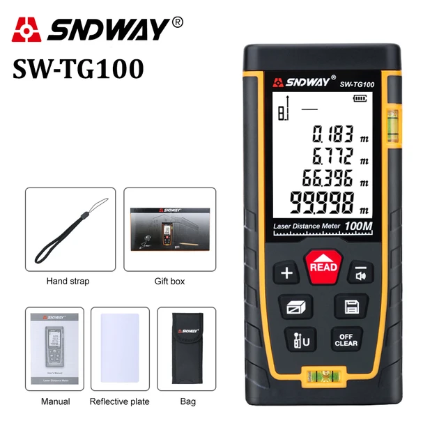 SNDWAY laser distance meter 40M 60M 80M 100M rangefinder trena laser tape range finder build measure device ruler test tool SW-TG100 100M