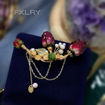 

FXLRY High-end luxury Handmade Eternal flower vintage pin brooch creative coat brooch women party jewelry accessory