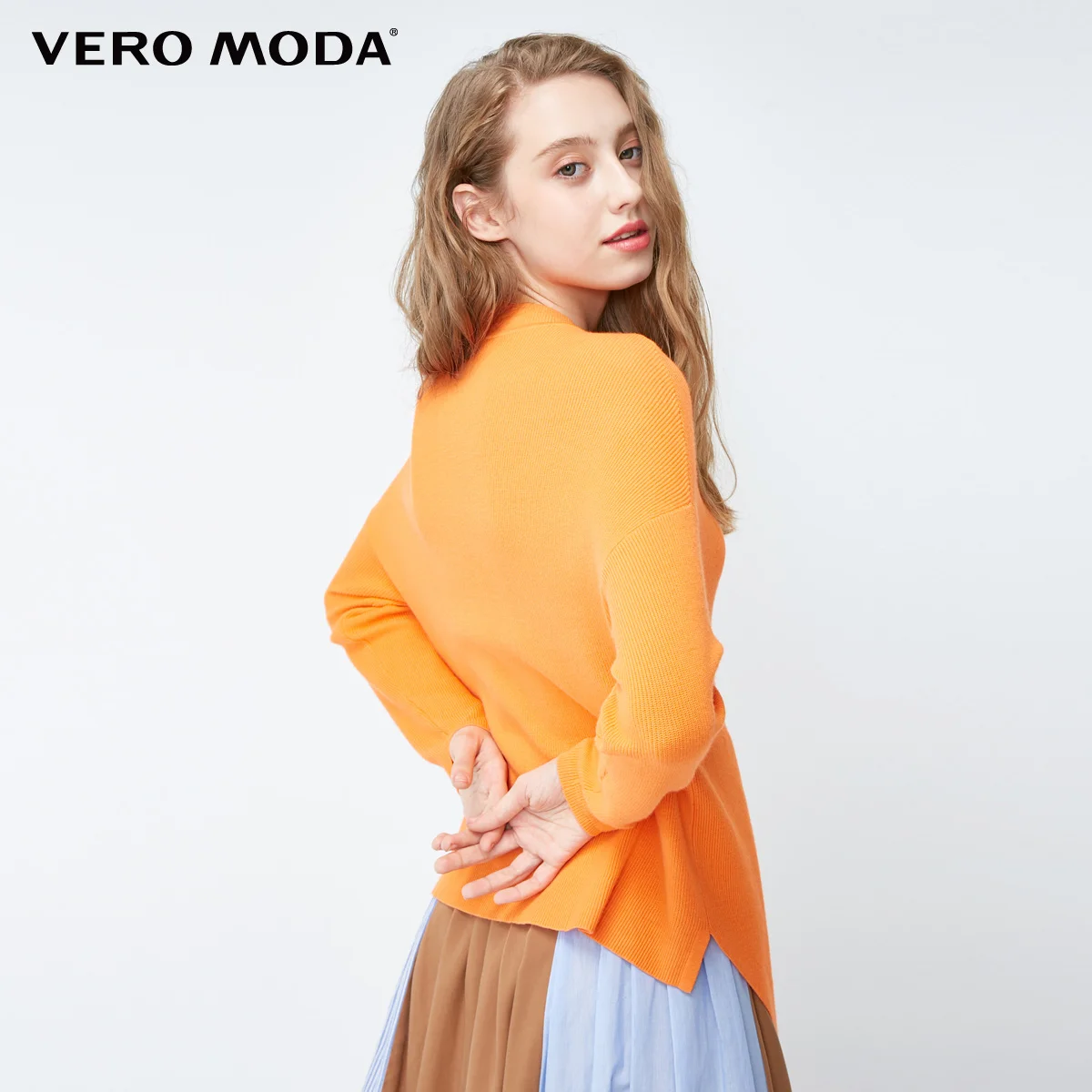 Vero Moda асимметричный подол чистый цвет с открытыми плечами свободный крой Круглый вырез вязаный | 318324528