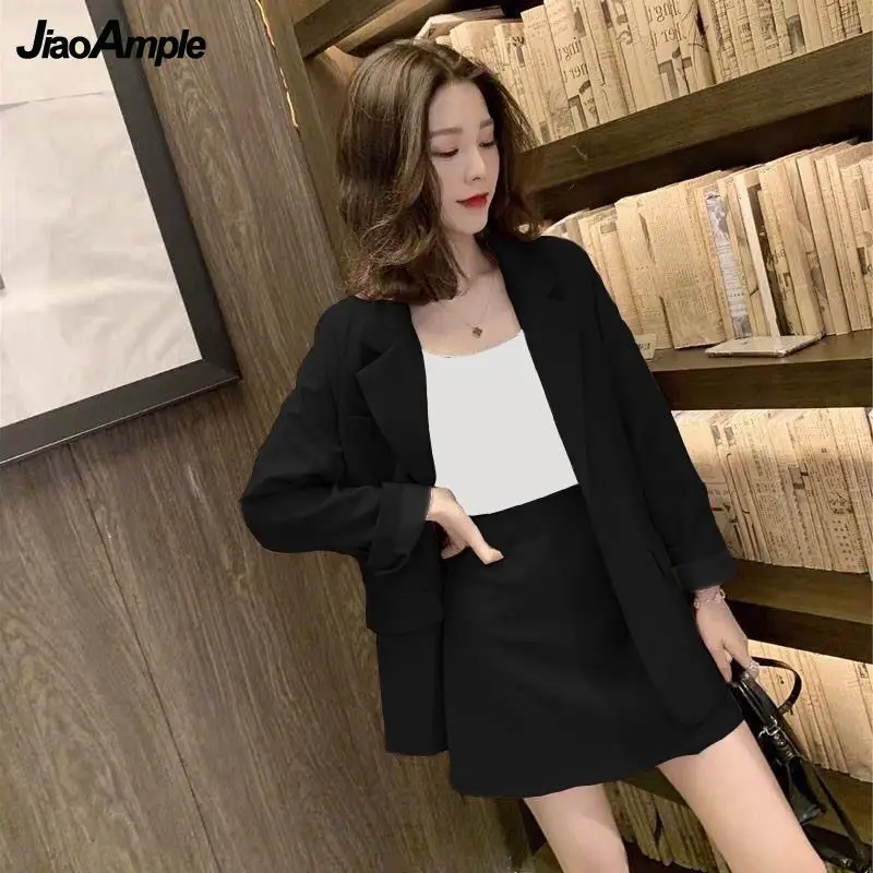 Women's Suit Jacket Skirt Two-piece Suit 2021 Fall Elegant Coat Midi Skirts Set Female Korean Fashion Professional Blazers Set