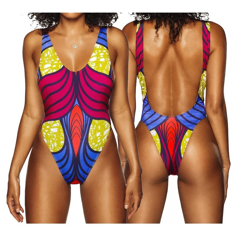 

2019 Swimwear Europe and America Women's Sexy Siamese Edition Printed Bikini Backless High Elasticity Wearable Pop Swimsuit
