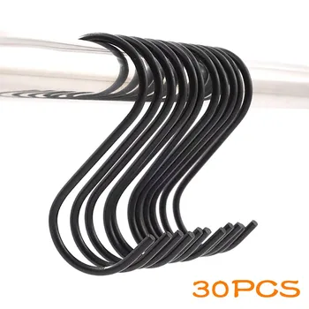 

30Pcs/Lot Black S Shaped Hooks Kitchen S Type Hooks For Hanging Pans Pots Bag Towels Stainless Steel Meat Kitchen Pot Hanger