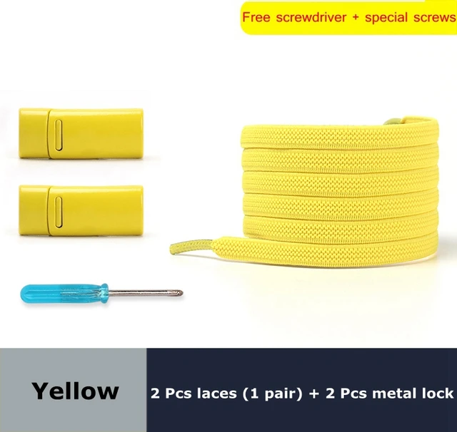 Magnetic lock Elastic Shoelaces Flat Of Sneakers No tie Shoe Laces Metal locking Easy to put on and take off Lazy Shoelace Yellow