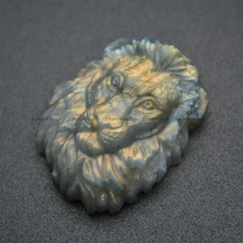 Высокое качество натуральный камень Лабрадорит резные голова льва кулон Fit ожерелье роскошное изготовление