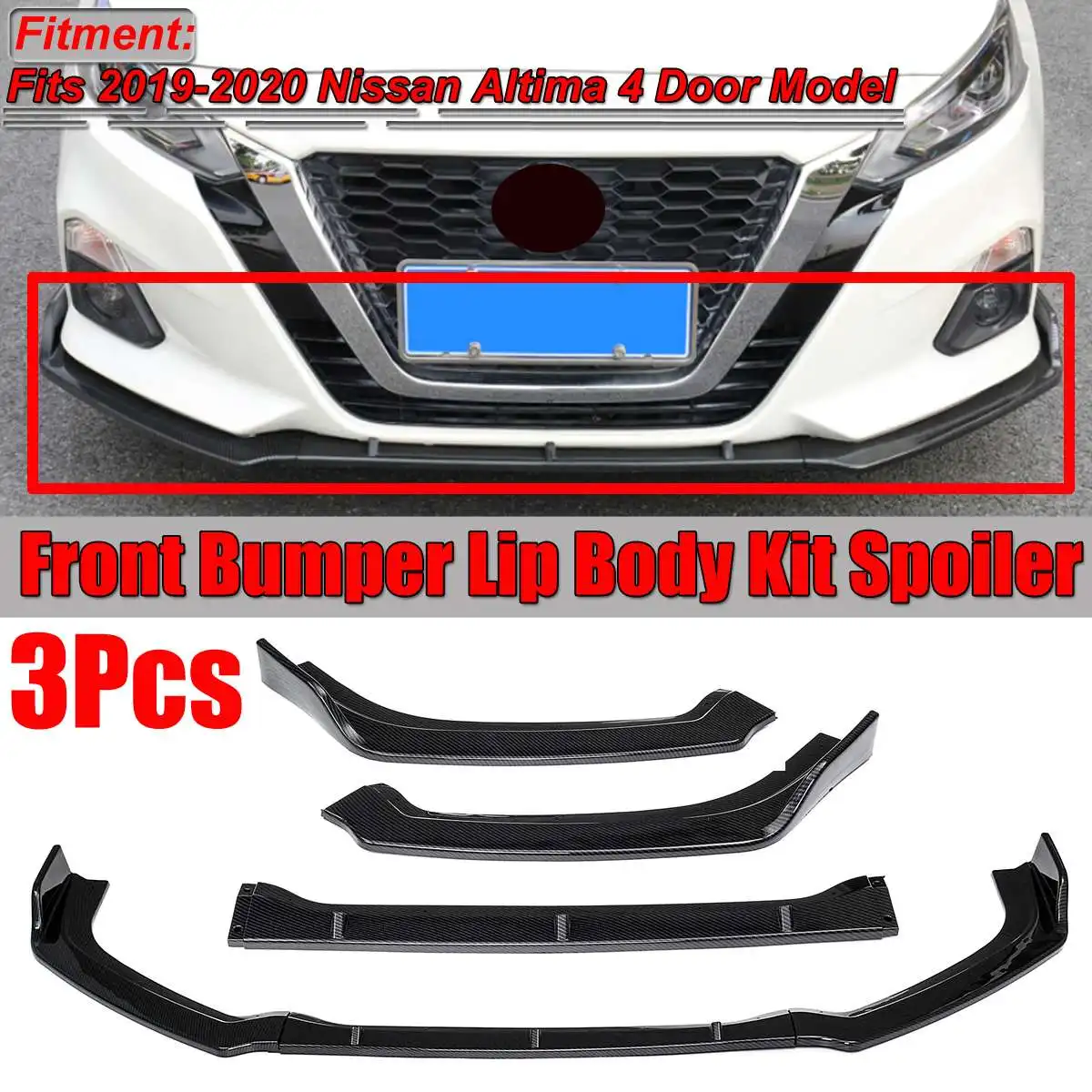 

3PCS/Set Car Front Bumper Splitter Lip Diffuser Deflector Body Kit Spoiler Protector For Nissan For Altima 2019-2020 4Dr Model