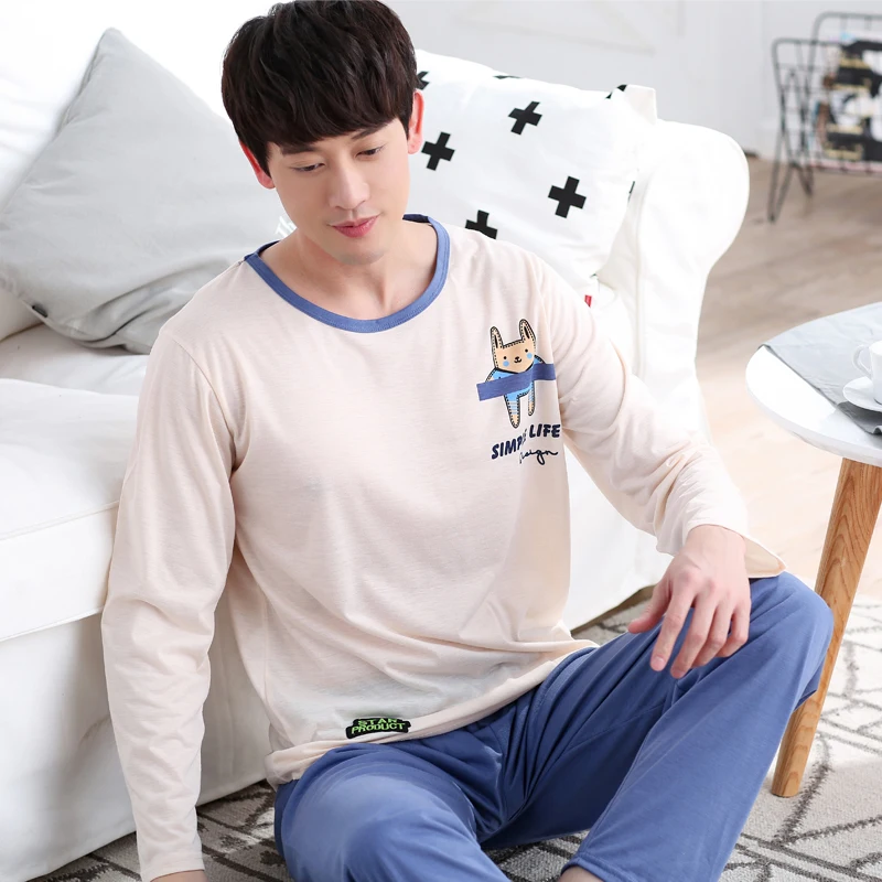 High Quality Casual Cotton Pajamas Sets for Men 2018 Autumn Winter Long Sleeve Pyjama Male Homewear Loungewear Mens Home Clothes