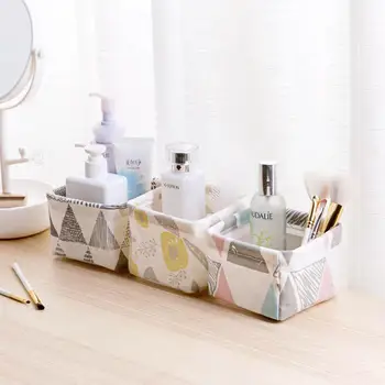 

Cotton Linen Desktop Storage Basket Cosmetic Sundries Storage Box Case Home Organizer Snacks Toy Container Makeup Organizer