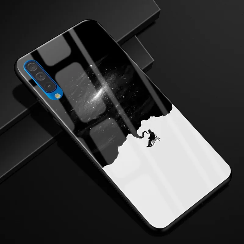46 Для samsung Galaxy A50 чехол PC Пластиковый стеклянный чехол для телефона черный ТПУ бампер чехол для samsung Galaxy A50 A 50 A505F A505 чехол - Цвет: 46