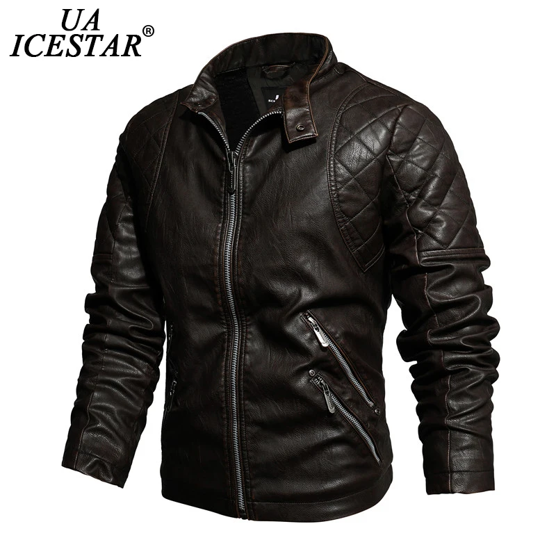 

UAICESTAR 2020 Winter New Motorcycle Leather Jacket Coat Men Fleece Warm Leather Coat Men's Casual Fashion Leather Jackets Men