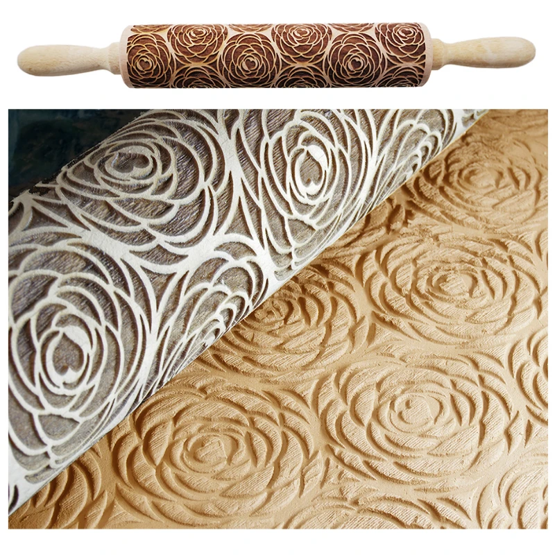 

2019 New Embossing Rolling Pin Wood Christmas Elk Fondant Pastry Boards Halloween Pumpkin Baking Tools Roller Pins