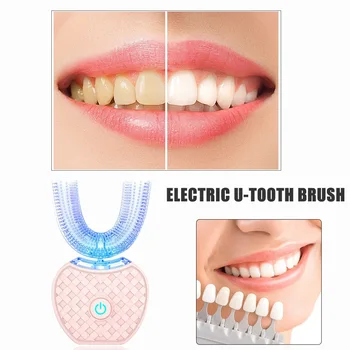 

New 360 Degrees Intelligent Automatic Sonic Electric Toothbrush USB Rechargeable Ultrasonic U Shape 3 Modes Timer Blue Light