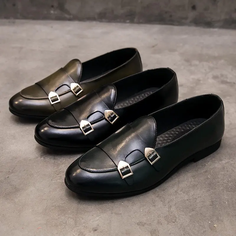 Errfc Hot Selling Luxury Mens Black Boat Shoes Designer Buckle Monk